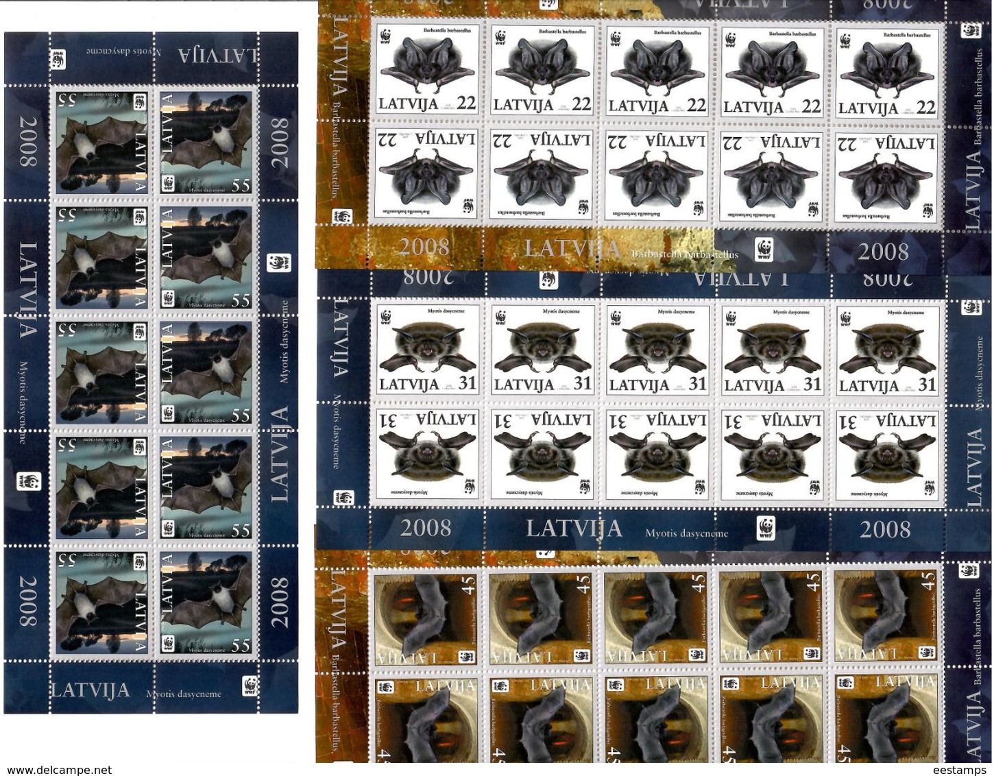 Latvia 2008 .  WWF. Bats. 4 Sheetlets, Each Of 10 (5 T-b).   Michel # 727-30  KB - Lettonia