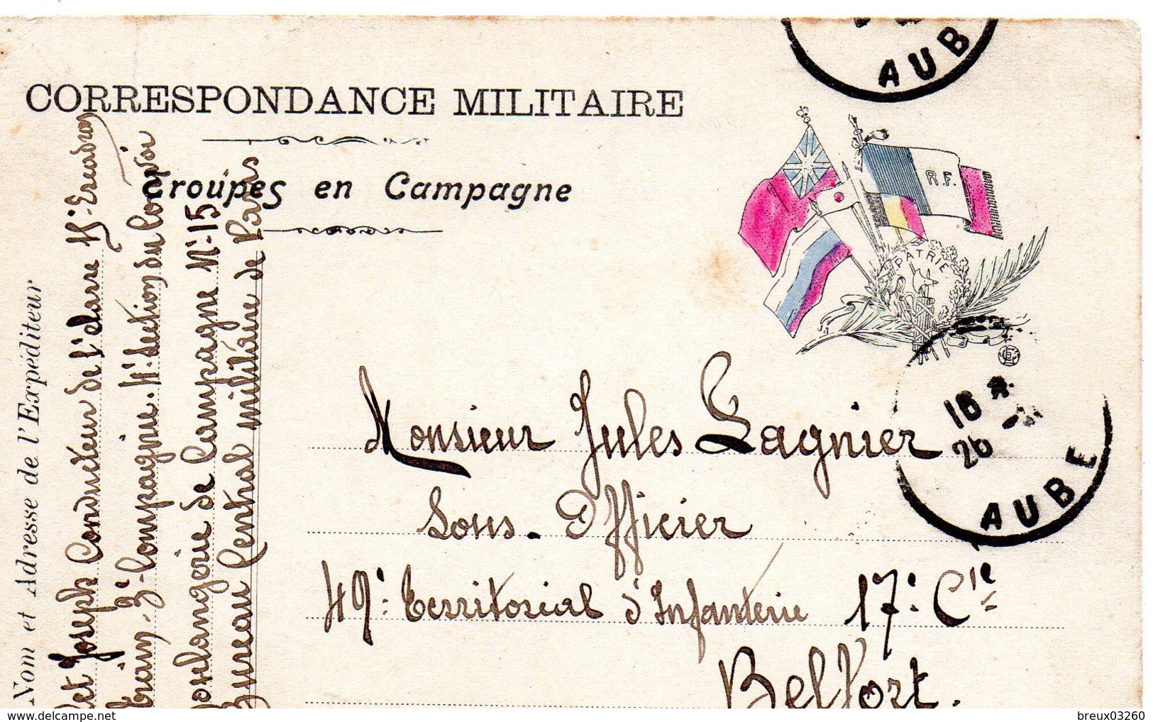 CP- " Correspondance Militaire  " -  Troupes En Campagne -  5  Drapeaux - - Guerra De 1914-18