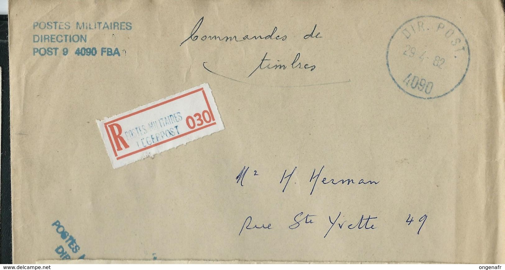 Doc. De DIR. POST. (4090) Du 29/04/92 En Rec.: Postes Militaires FBA - Poste Rurale