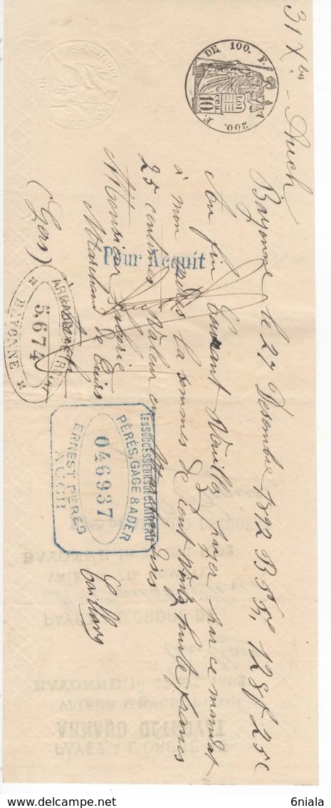 674 Lettre De Change Marchand De Cuir LABORIE Auch 32,  PERES, GAGE, ADER Ernest PERES  AUCH - Letras De Cambio