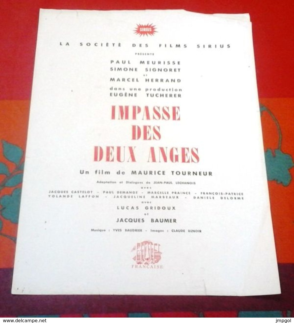 Petite Affiche Cinéma "Impasse Des Deux Anges" Maurice Tourneur Paul Meurisse Simone Signoret Films Sirius 1948 - Publicité Cinématographique