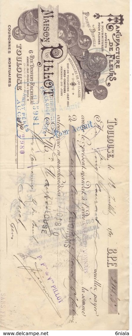 649 Lettre De Change Maison PILLOT 6 Rue Denfert Rochereau  Toulouse 31 Manufacture De Fleurs, Couronnes Mortuaires - Bills Of Exchange