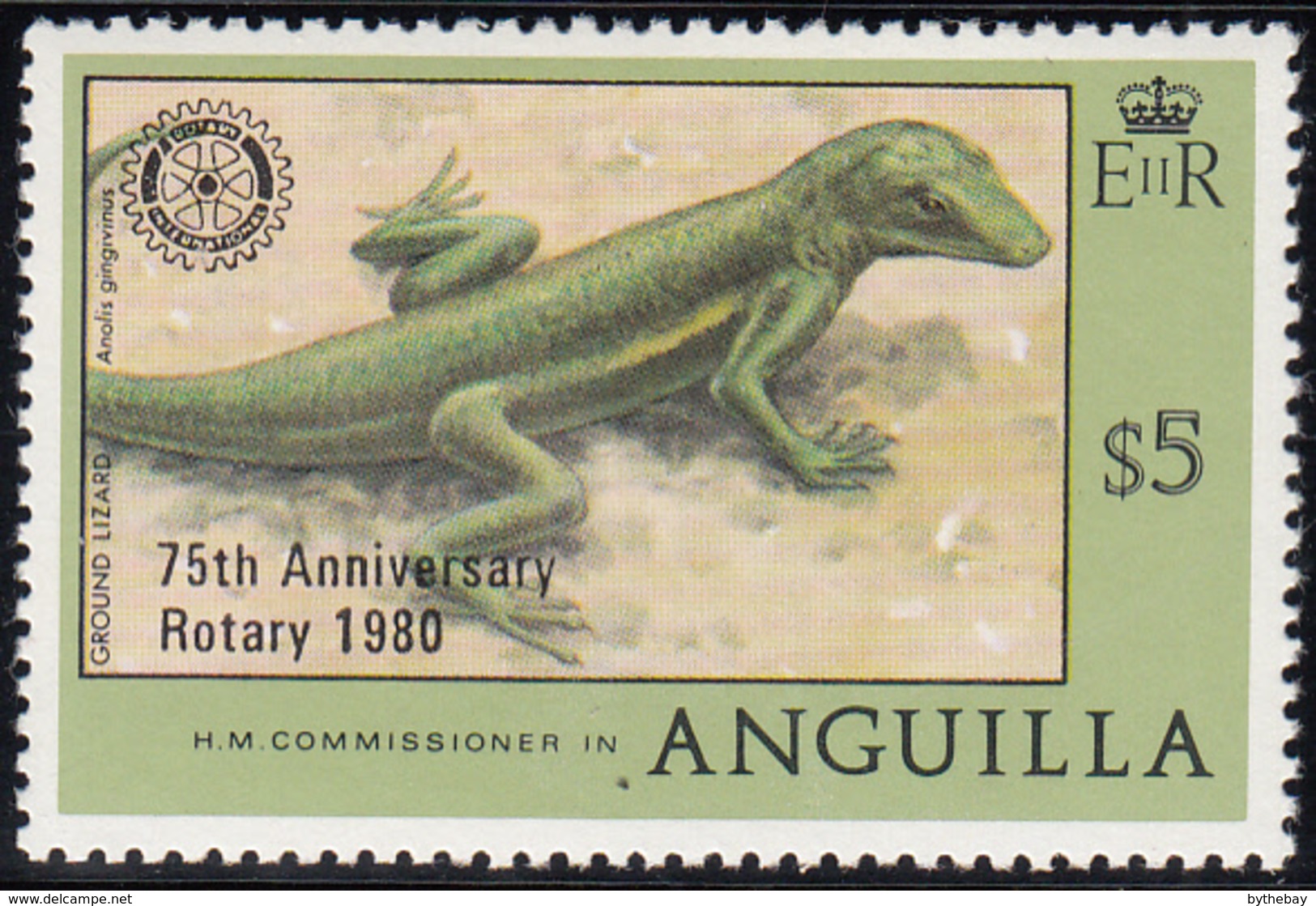 Anguilla 1980 MNH Sc #390 75th Ann Rotary O/P On $5 Ground Lizard - Anguilla (1968-...)