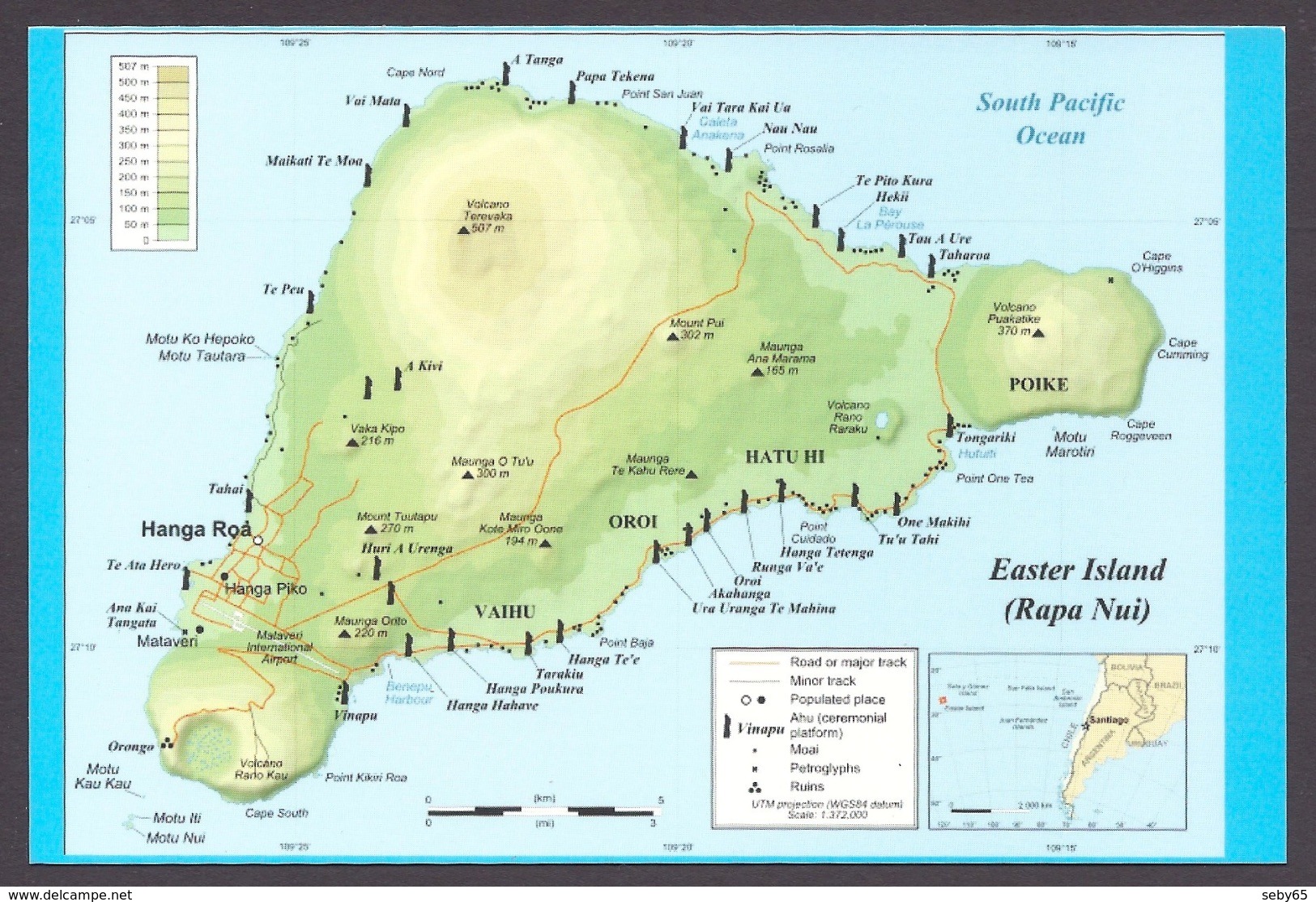 Chile / Easter Island - Geographic Map, RAPA NUI, Isola Di Pasqua, Carte De L’ile, Insel Karte, Chile, Cile - Postcard - Maps