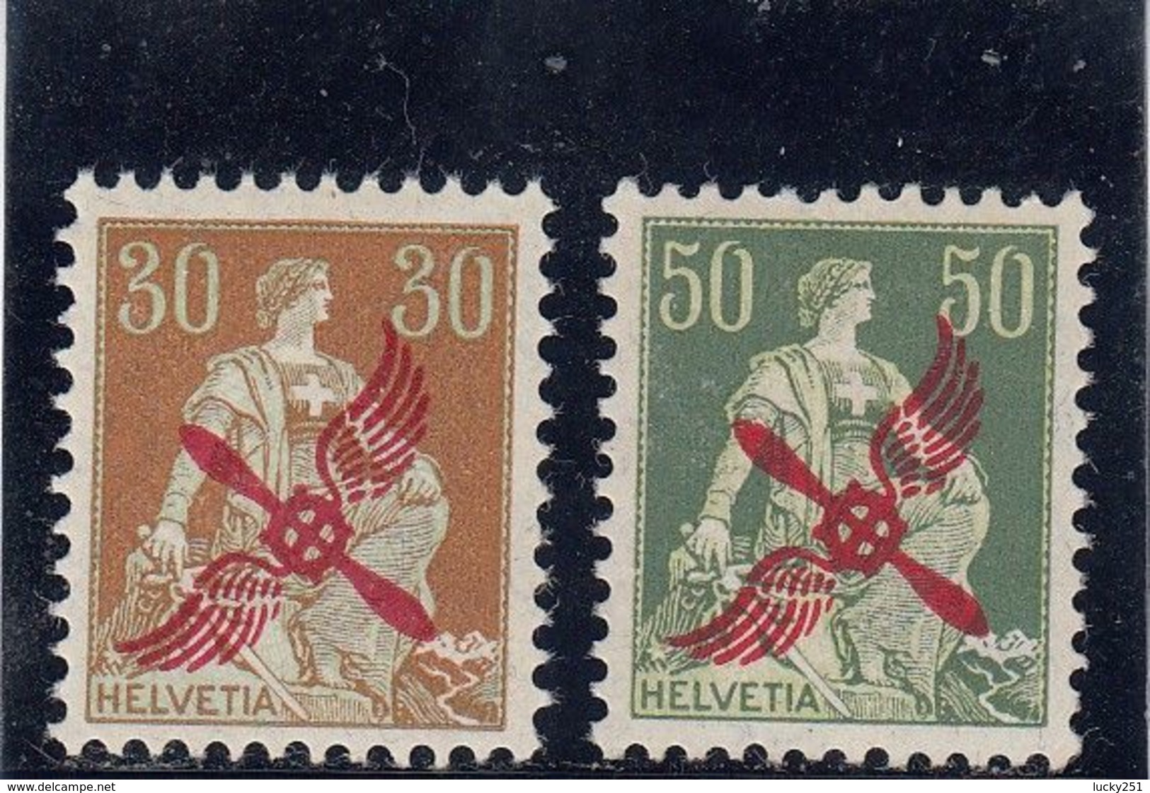 Suisse - P.A. - Neuf** - Année 1919 - N°YT 1** - 2** - Helvétia Avec épée, Surchargé - Neufs