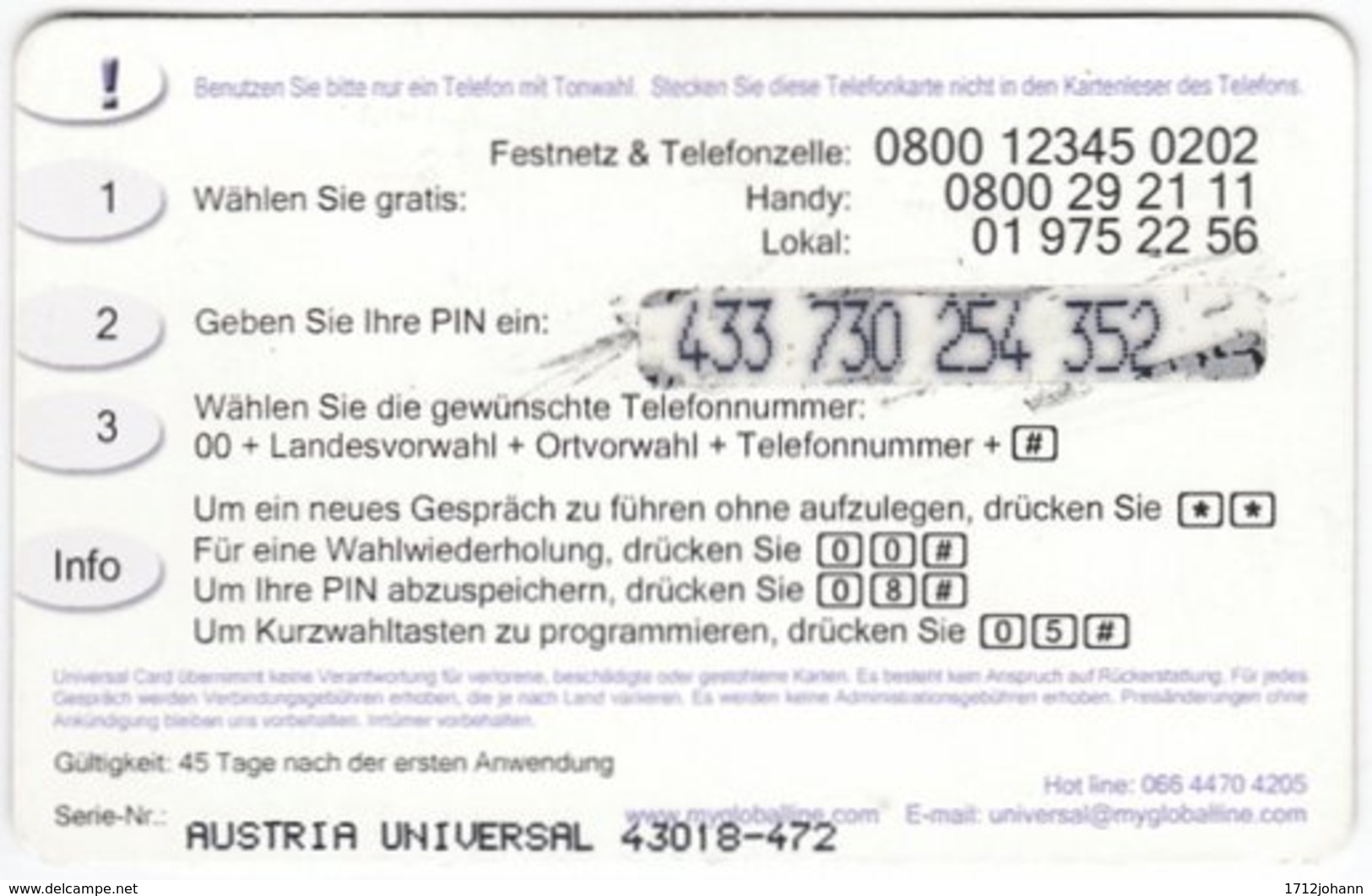 AUSTRIA G-594 Prepaid GlobalLine - Universum, Solar System - Used - Oostenrijk