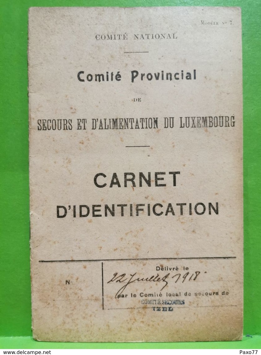 Carnet D'identification. Comité Secours IZEL 1918 - Other & Unclassified