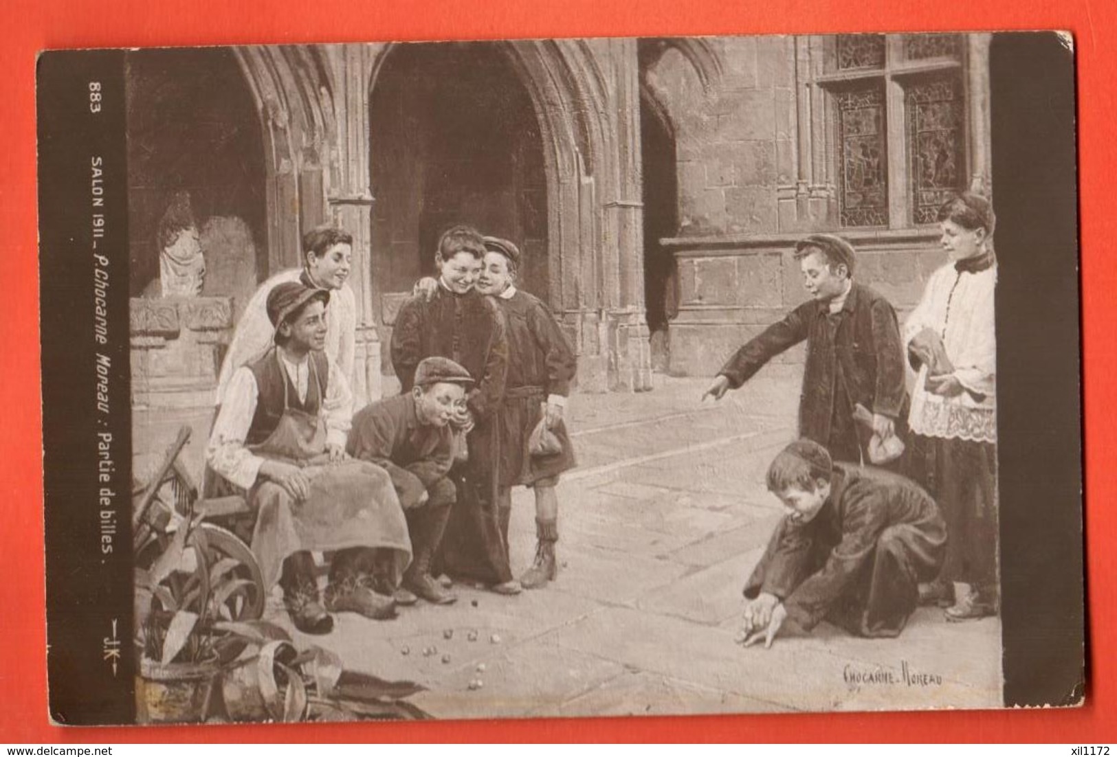 ZAM-07  Jeu De Billes De Moreau. Enfants Faisant Une Partie De Billes. Circulé En 1912 - Regional Games