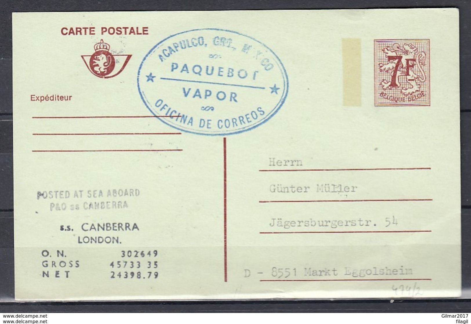 Carte Postale Acapulco Paquebot Vapor Oficina De Correos - Tarjetas Transatlánticos