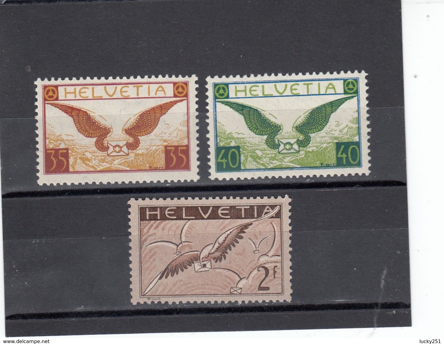 Suisse - P.A. - Neuf** - Année 1929 - N°YT 13a/15a** - Lettre Ailée + Pigeon - Papier Ordinaire - Neufs