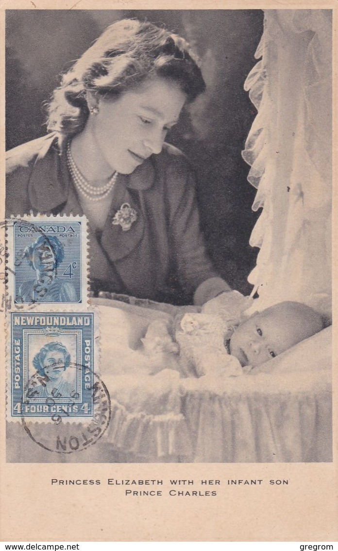 Carte Maximum CANADA  Yt 227  TERRE NEUVE Yt 230  Princess  Elisabeth Prince Charles 1950  Maximum Card - Cartes-maximum (CM)