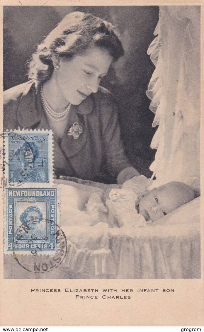 Carte Maximum CANADA  Yt 227  TERRE NEUVE Yt 230  Princess  Elisabeth Prince Charles 1950  Maximum Card - Maximumkaarten