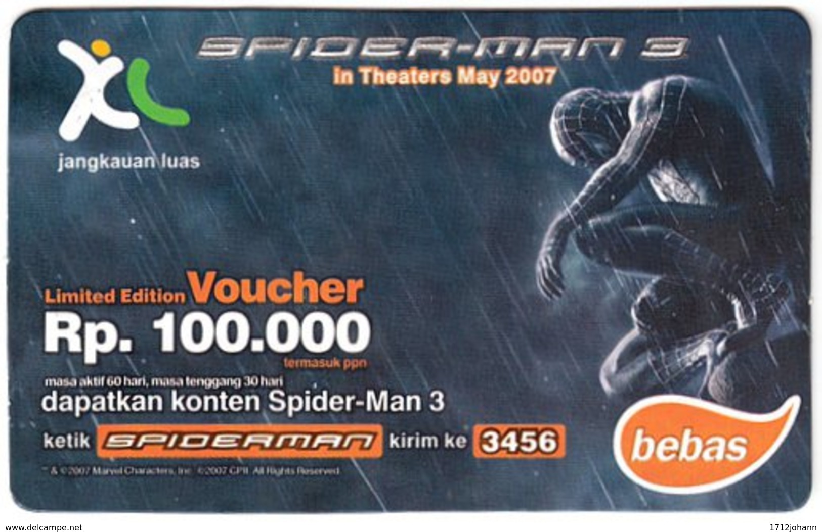 INDONESIA A-739 Prepaid XLJempol - Cinema, Spider Man 3 - Used - Indonesië