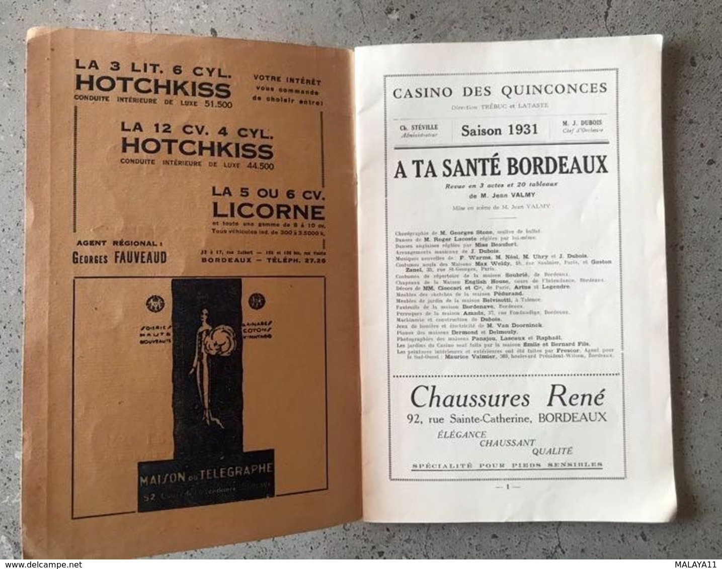 Bordeaux - Casino Des Quinconces - Programme 1931 - Programmes