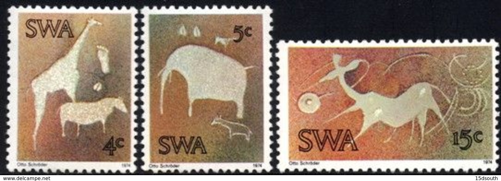 South West Africa - 1974 Twyfelfontein Rock Paintings Set (**) # SG 264-266 - Archéologie