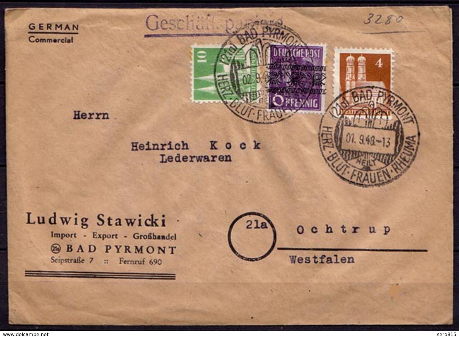 Pyrmont - Ochtrup 1948 Bedarf  Mif Bandaufdruck + Bauten   (6938 - Other & Unclassified