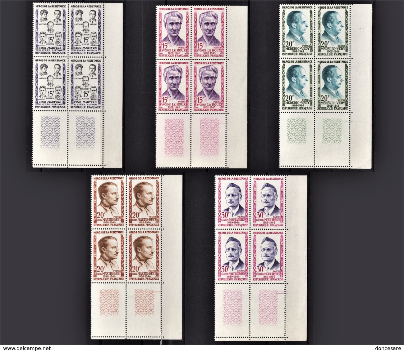 FRANCE 1959 -  SERIE 5 BLOCS DE 4 TP / Y.T. N° 1198 A 1202  - NEUFS** / COINS DE FEUILLES - Unused Stamps