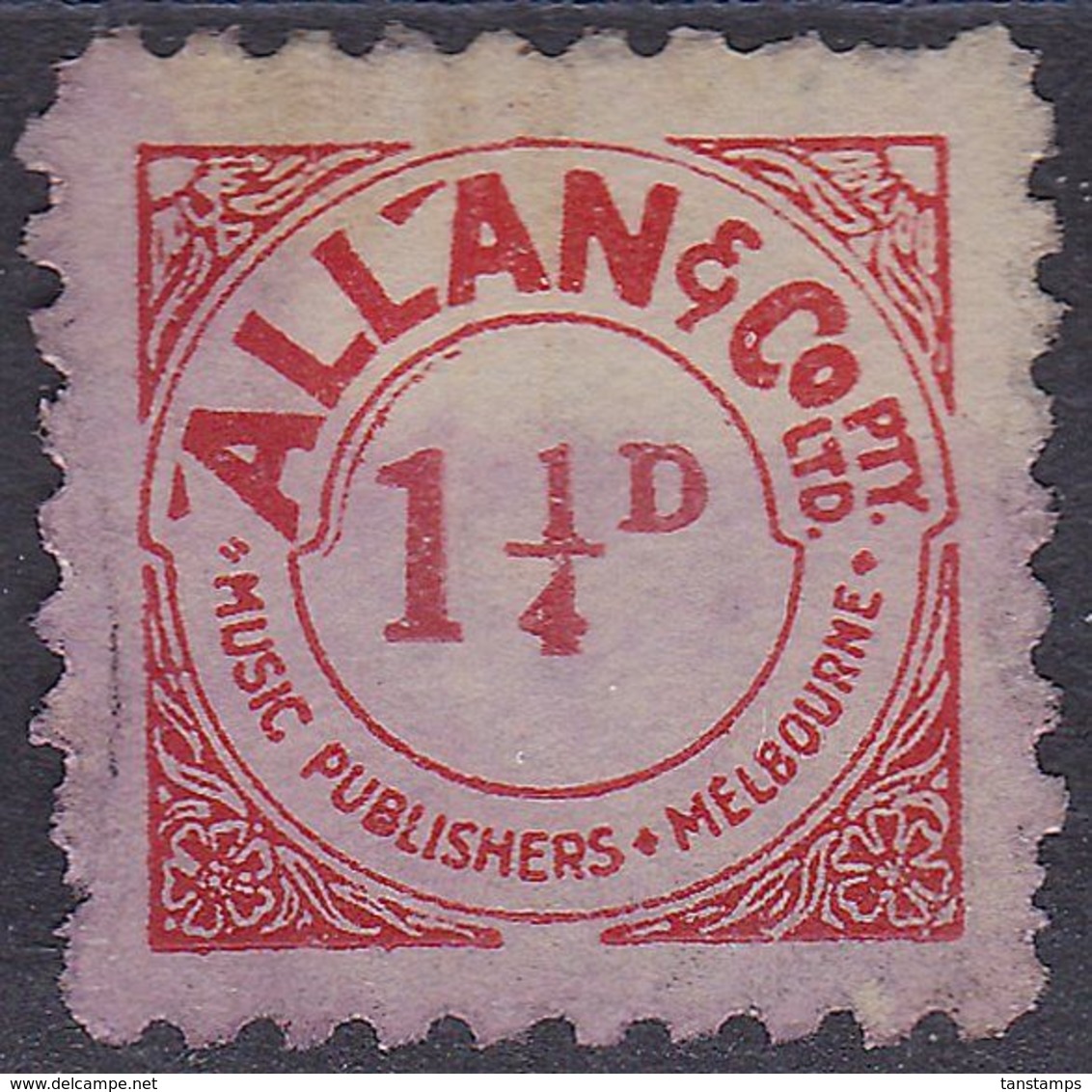 AUSTRALIA REVENUE CINDERELLA Music Royalty - Allan & Co 1.1/4d - Revenue Stamps