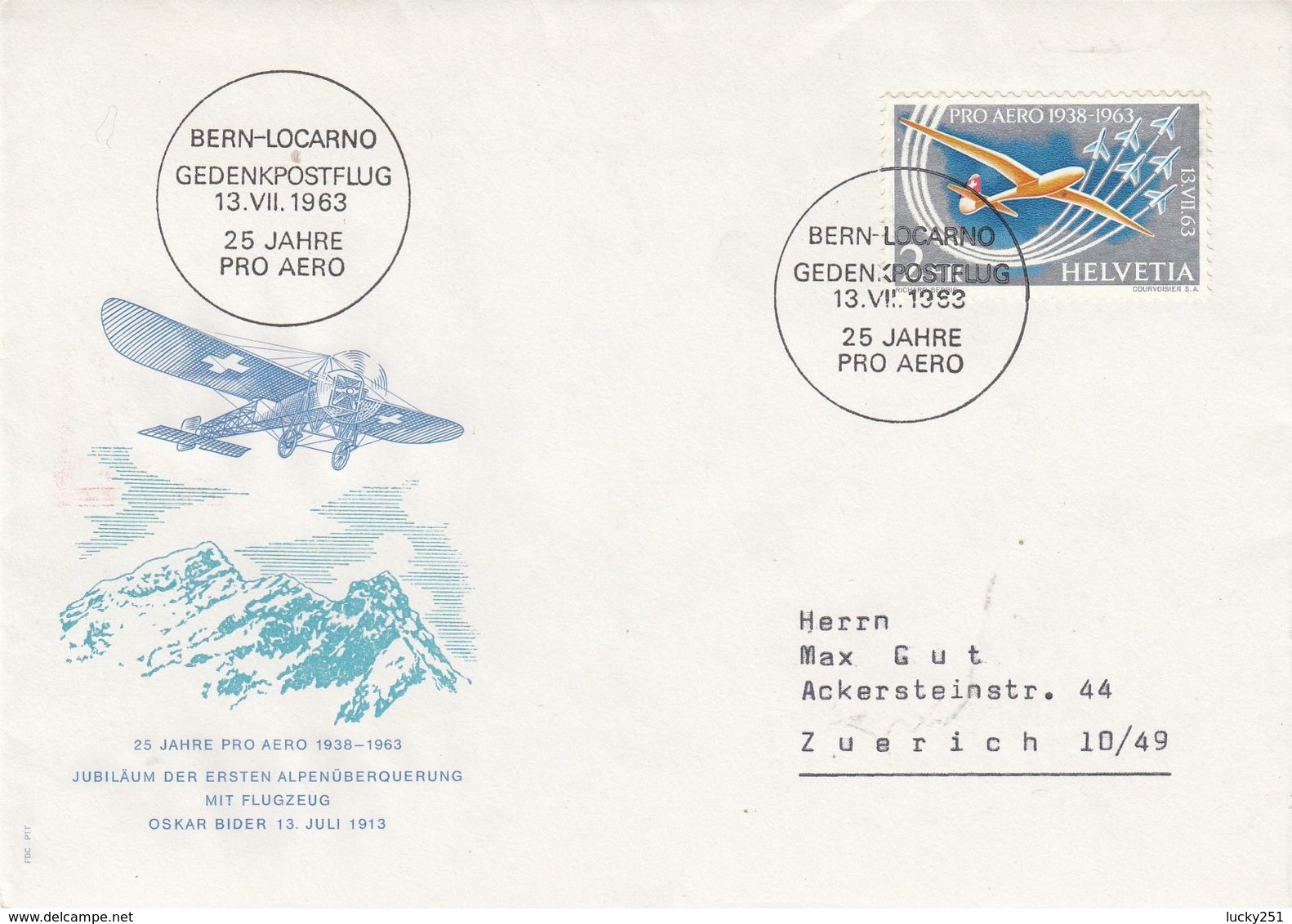 Suisse - PA - 13/07/1963 - Lettre De Bern Pour Zurich - Erst- U. Sonderflugbriefe