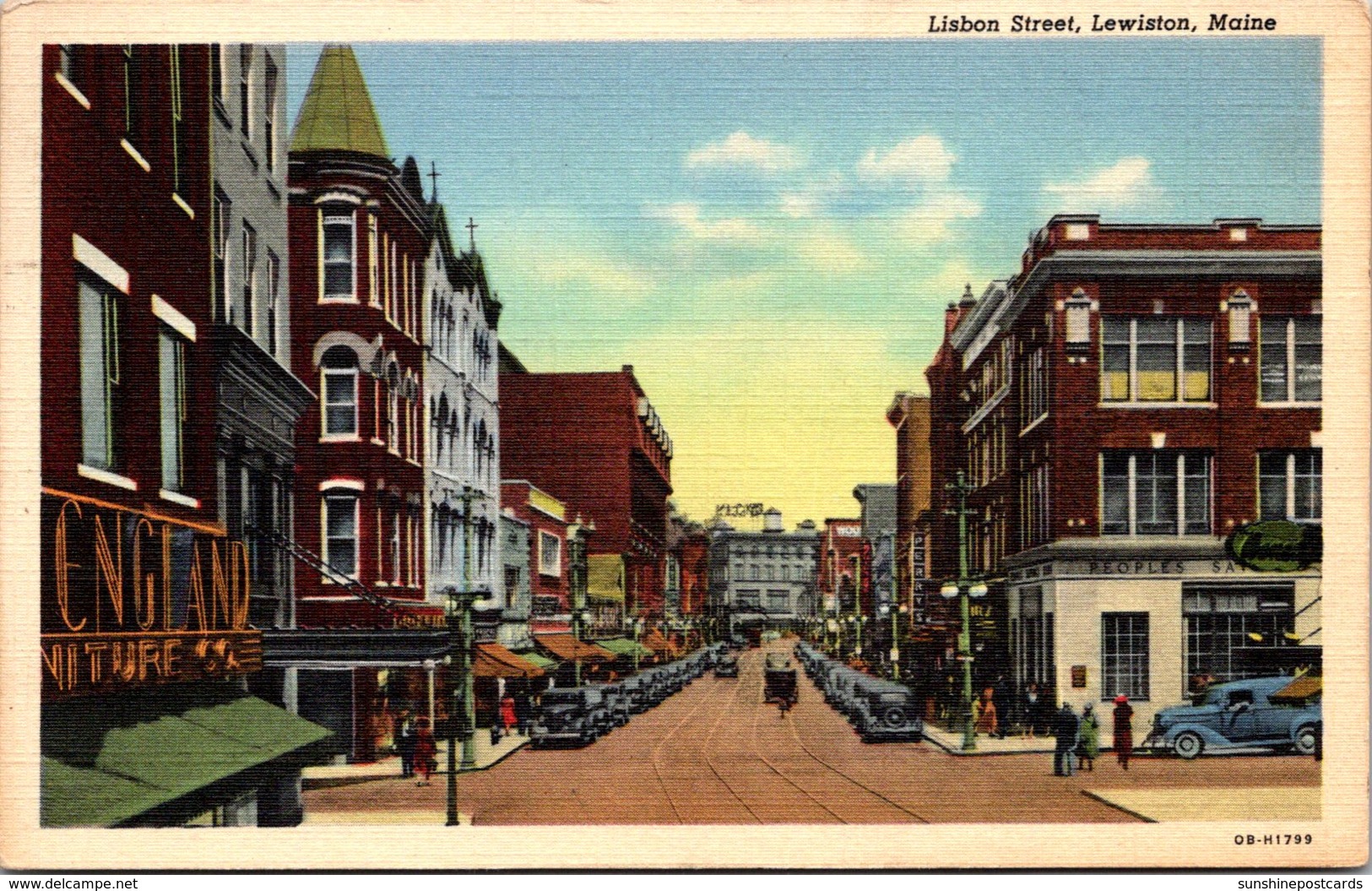 Maine Lewiston Lisbon Street 1945 Curteich - Lewiston