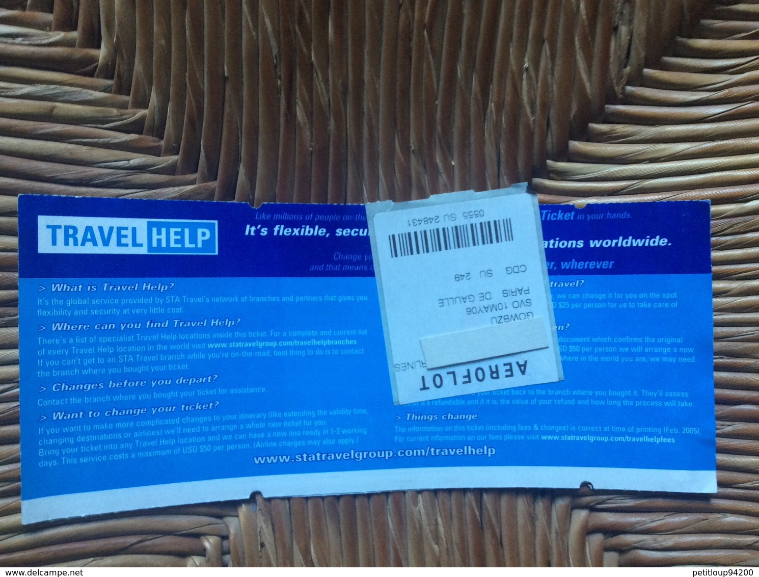 STA TRAVEL TICKET  AEROFLOT  Billet De Passage Et Recu Bagage/Passenger Ticket And Bag Check  MOSCOU>PARIS - Tickets