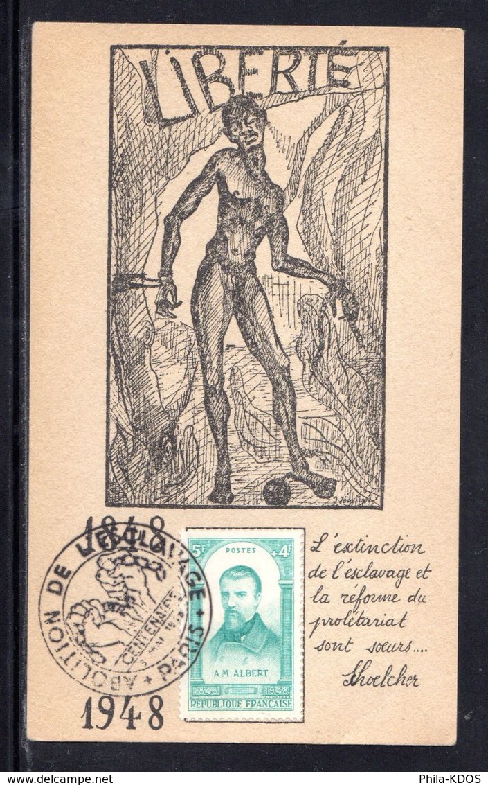 " 100 ANS DE L'ABOLITION DE L'ESCLAVAGE " Sur Carte Commémorative De 1948. N° YT 798. Parfait état. CM - 1940-1949