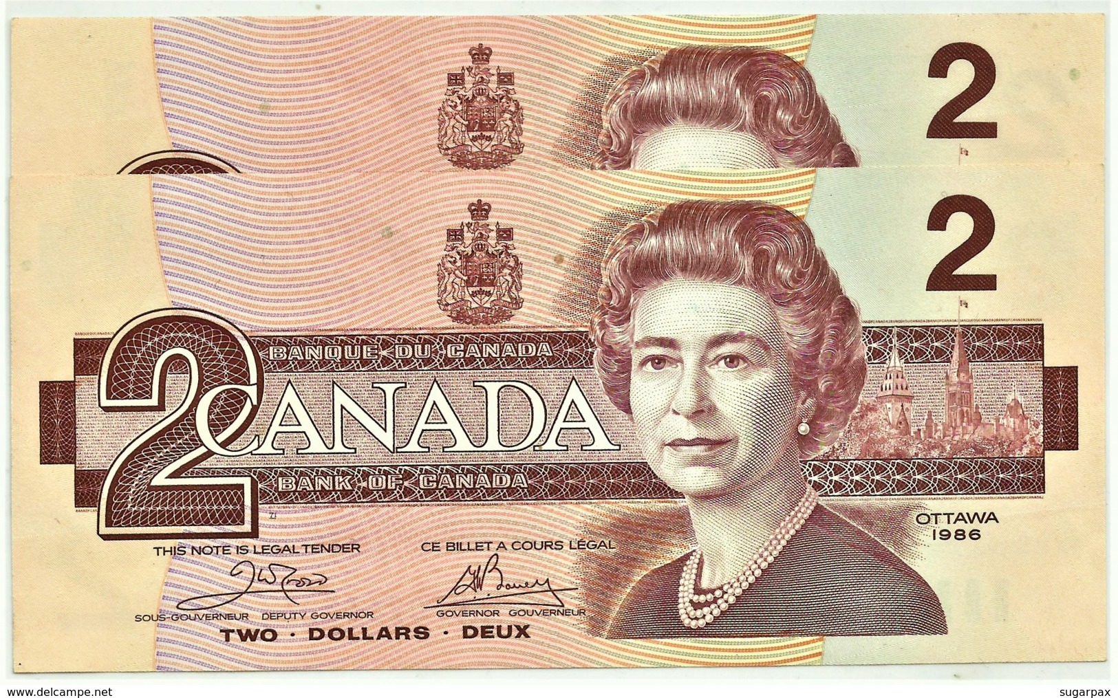 CANADA - 2 X 2 Dollars Consecutive Numbers - 1986 - Pick: 94.a - Unc. - Sign. Crow / Bouey - Kanada