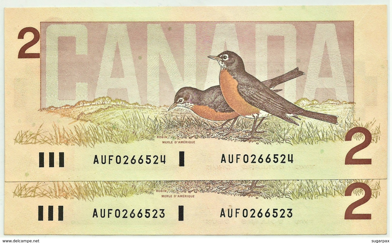 CANADA - 2 X 2 Dollars Consecutive Numbers - 1986 - Pick: 94.a - Unc. - Sign. Crow / Bouey - Canada