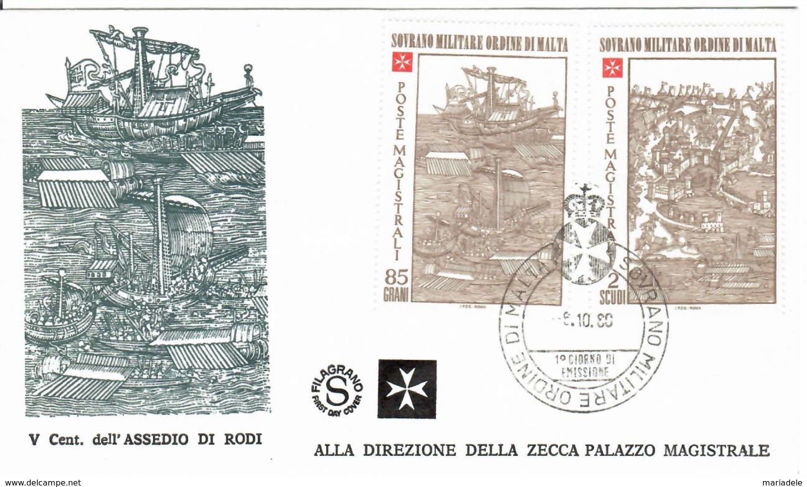 SMOM 1980, V Centenario Dell'assedio Di Rodi (o), 2 FDC Filagrano - Malta (Orde Van)