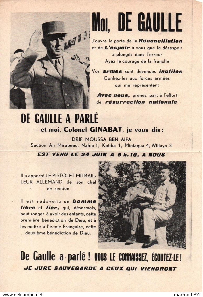 TRACT #56 GUERRE ALGERIE PROPAGANDE ARMEE FRANCAISE - Documents