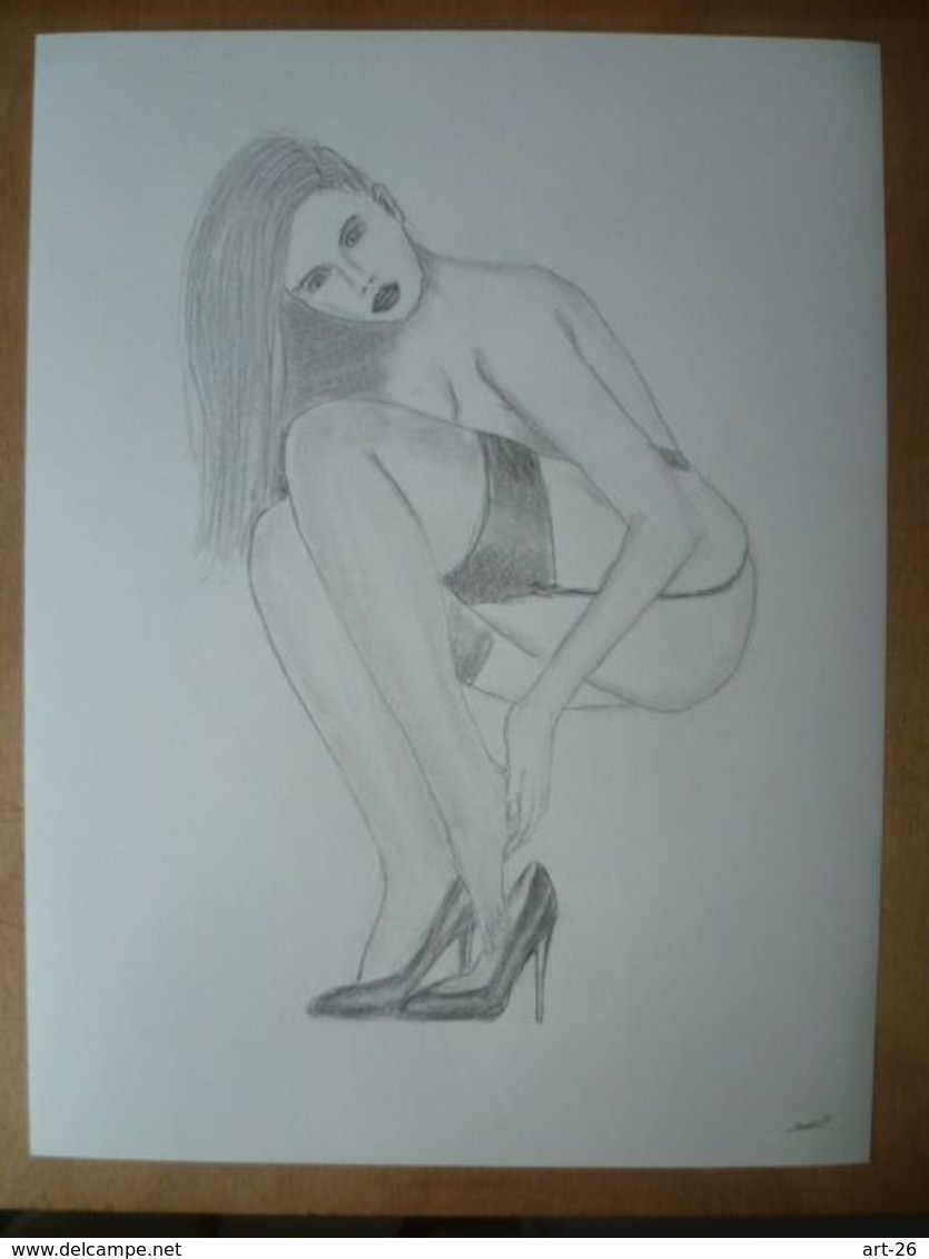 DESSIN ORIGINAL   24 X 32 Cm  NU FEMME SEXY  EROTIQUE   EROTIC   PIN UP - Drawings