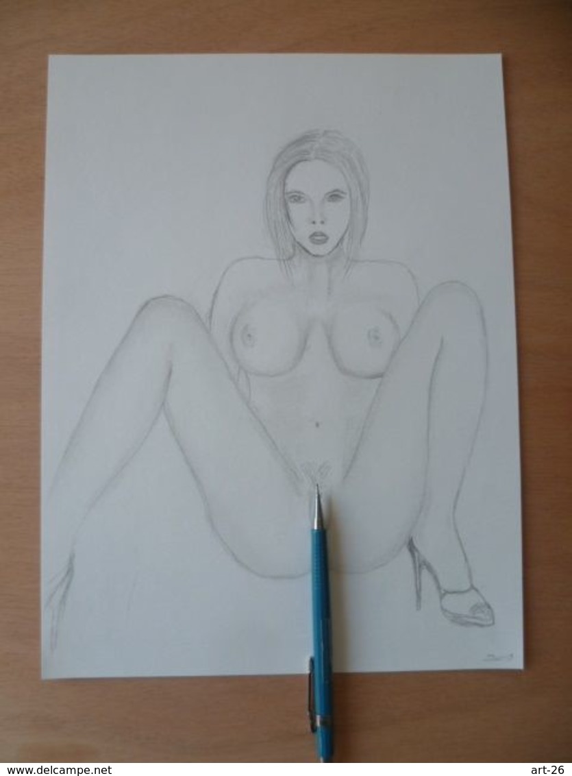 DESSIN ORIGINAL   24 X 32 Cm  NU FEMME SEXY  EROTIQUE   EROTIC   PIN UP - Drawings