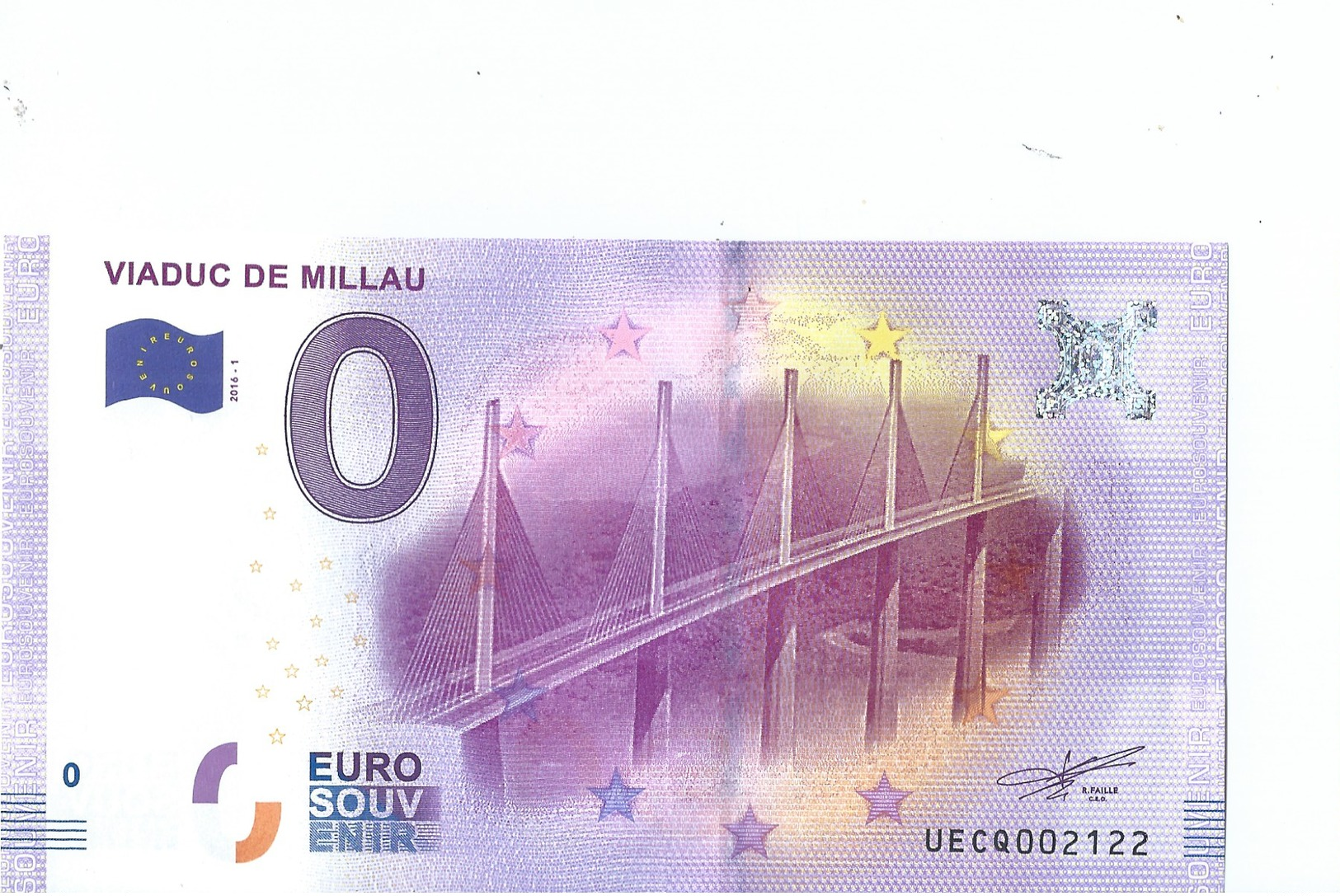 2016 BILLET TOURISTIQUE 0 Euro Viaduv De Millau Dpt 12  Port 1.50  Numero Aleatoire - Other & Unclassified