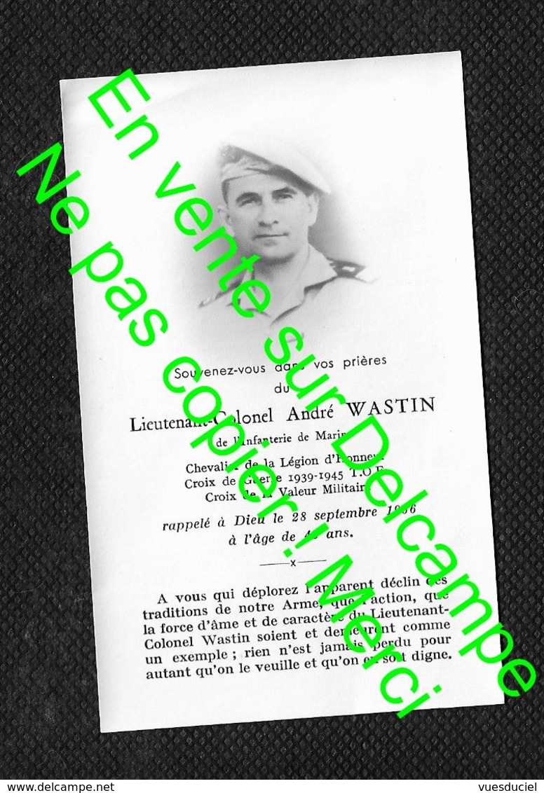 Généalogie Famille André Wastin / Lieutenant Colonel Infanterie De Marine Image Souvenir Décés 1966 - Documents