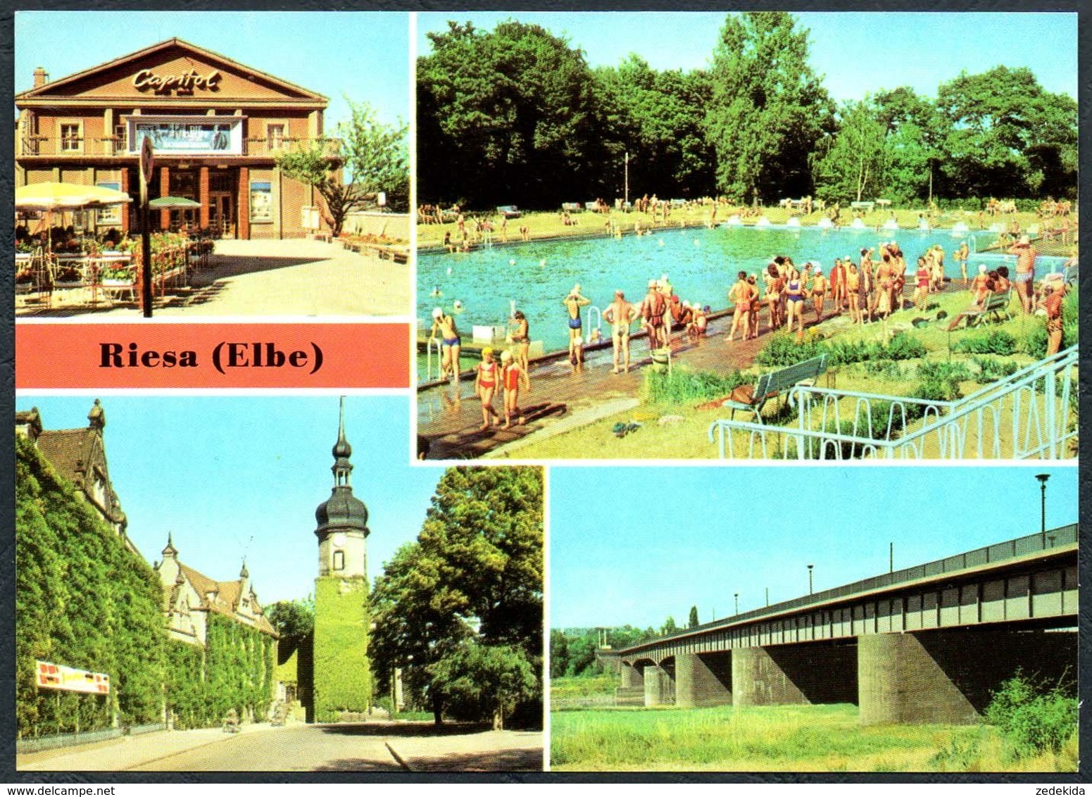 D6751 - TOP Riesa - Kino Freibad Brücke - Bild Und Heimat Reichenbach - Riesa