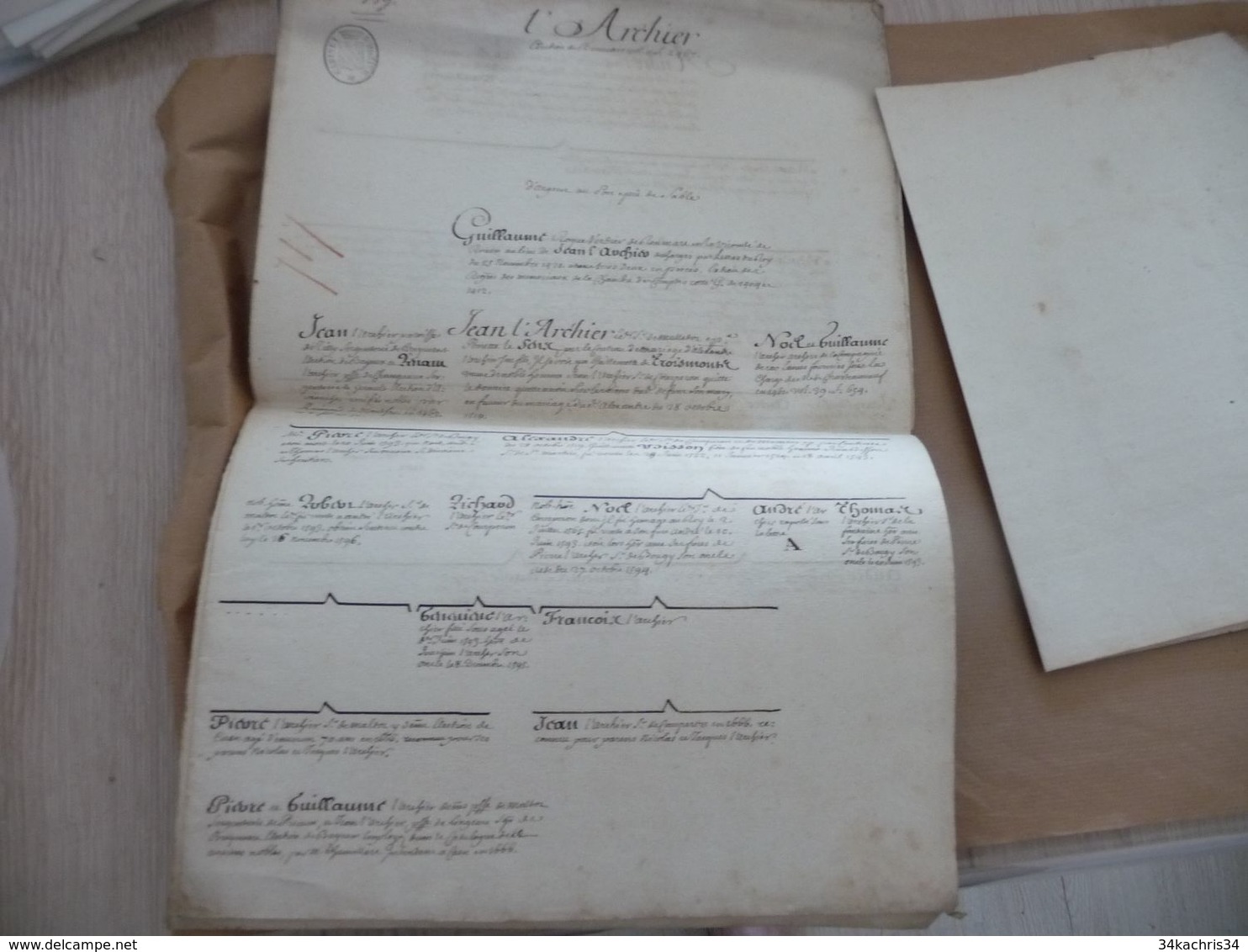 L'Archier étude Généalogique Manuscrite Cabinet D'Hozier 5 Pages - Historische Dokumente