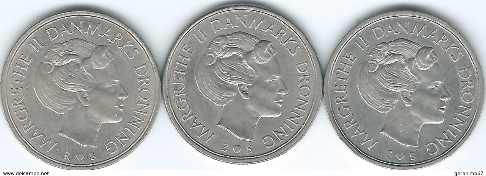 Denmark - Margrethe II - 1 Krone - 1978 (KM862.1) 1980 (KM862.2) & 1984 (KM862.3) - Danimarca