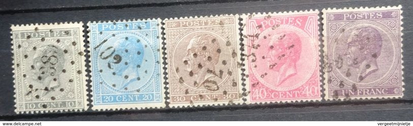 BELGIE  1865      Nr. 17 - 21   Tand. 15    Gestempeld   CW 149,00 - 1865-1866 Profiel Links