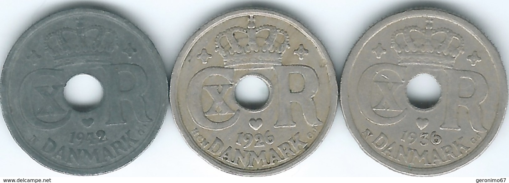 Denmark - Christian X - 10 Øre - 1926 (KM822.1) 1936 (KM822.2) & 1942 (KM822.2a) - Denmark