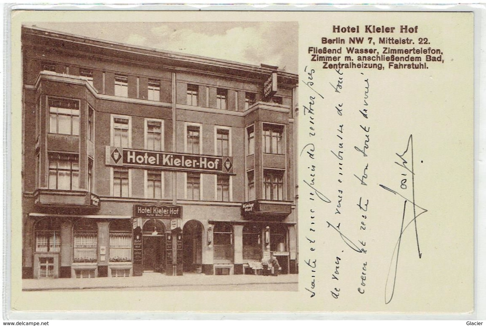 BERLIN  NW 7 - Steglitz - Hotel KIELER-HOF - Mittelstrasse 22 - Gesendet 15-10-1936 - Steglitz