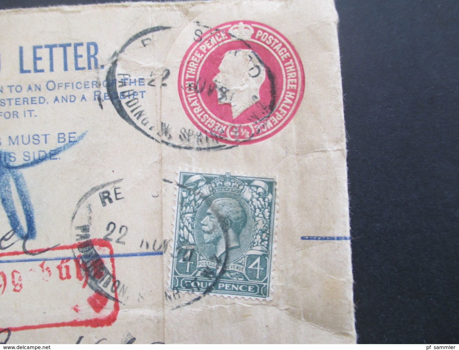 GB 1930 GA Registered Letter Mit Zusatzfrankatur Und Klebezettel Zollamtlich Abgefertig / Vom Empfänger... Nachgebühr - Covers & Documents
