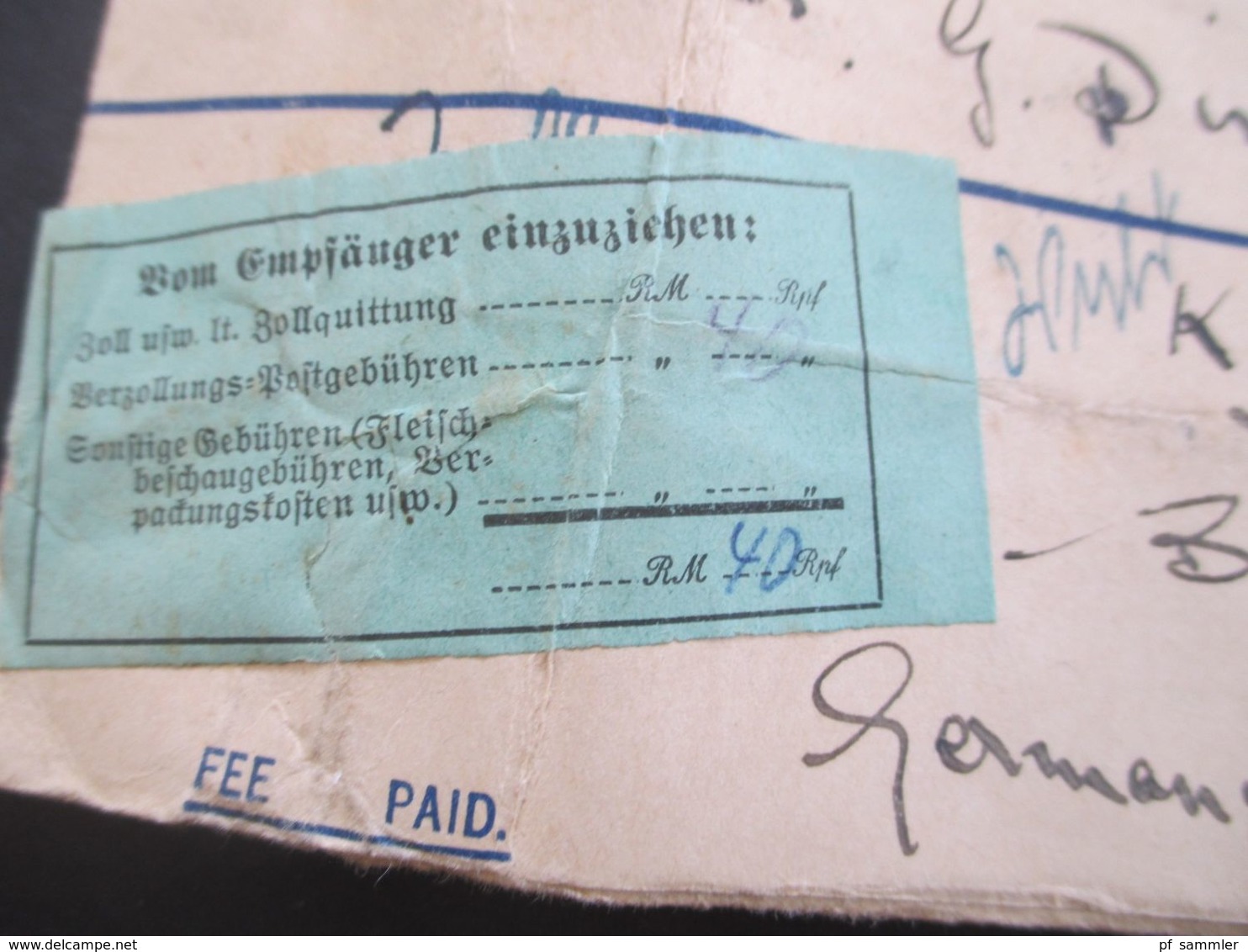 GB 1932 GA registered Letter Zusatzfrankatur + Klebezettel zollamtlich abgefertig / Vom Empfänger... Nachgebühr Airmail