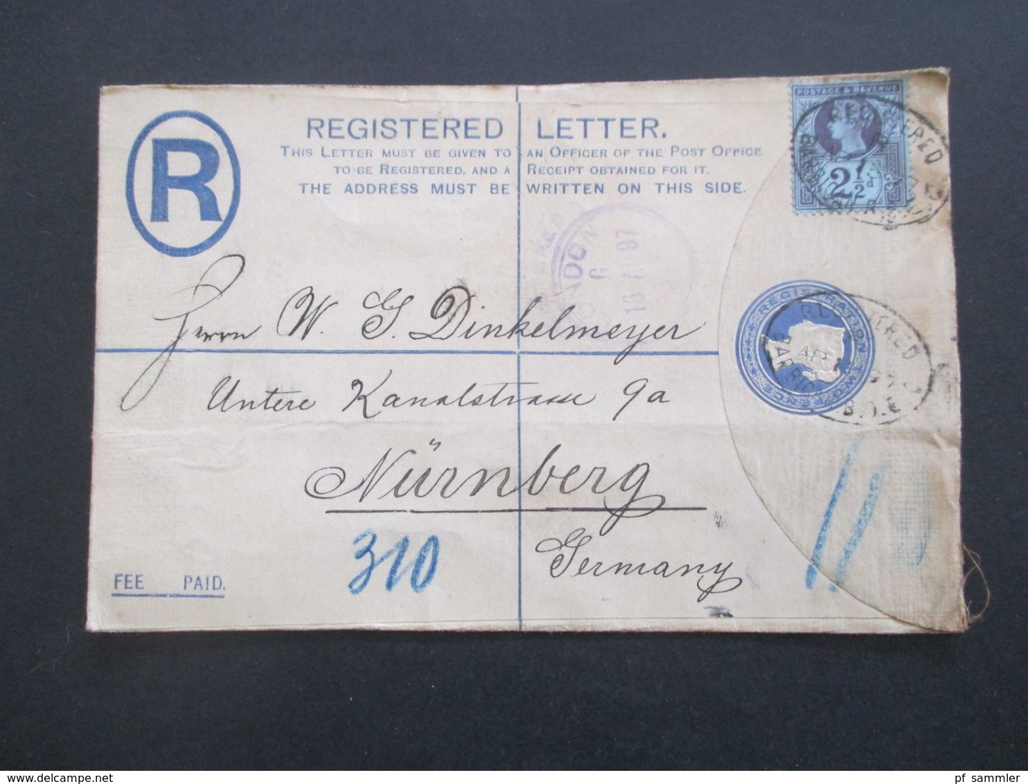 GB 1897 - Ca. 1931 Registered Letter Alle Mit Zusatzfrankaturen Nach Nürnberg Gesendet. Viele Stempel!! 37 Belege. - Brieven En Documenten
