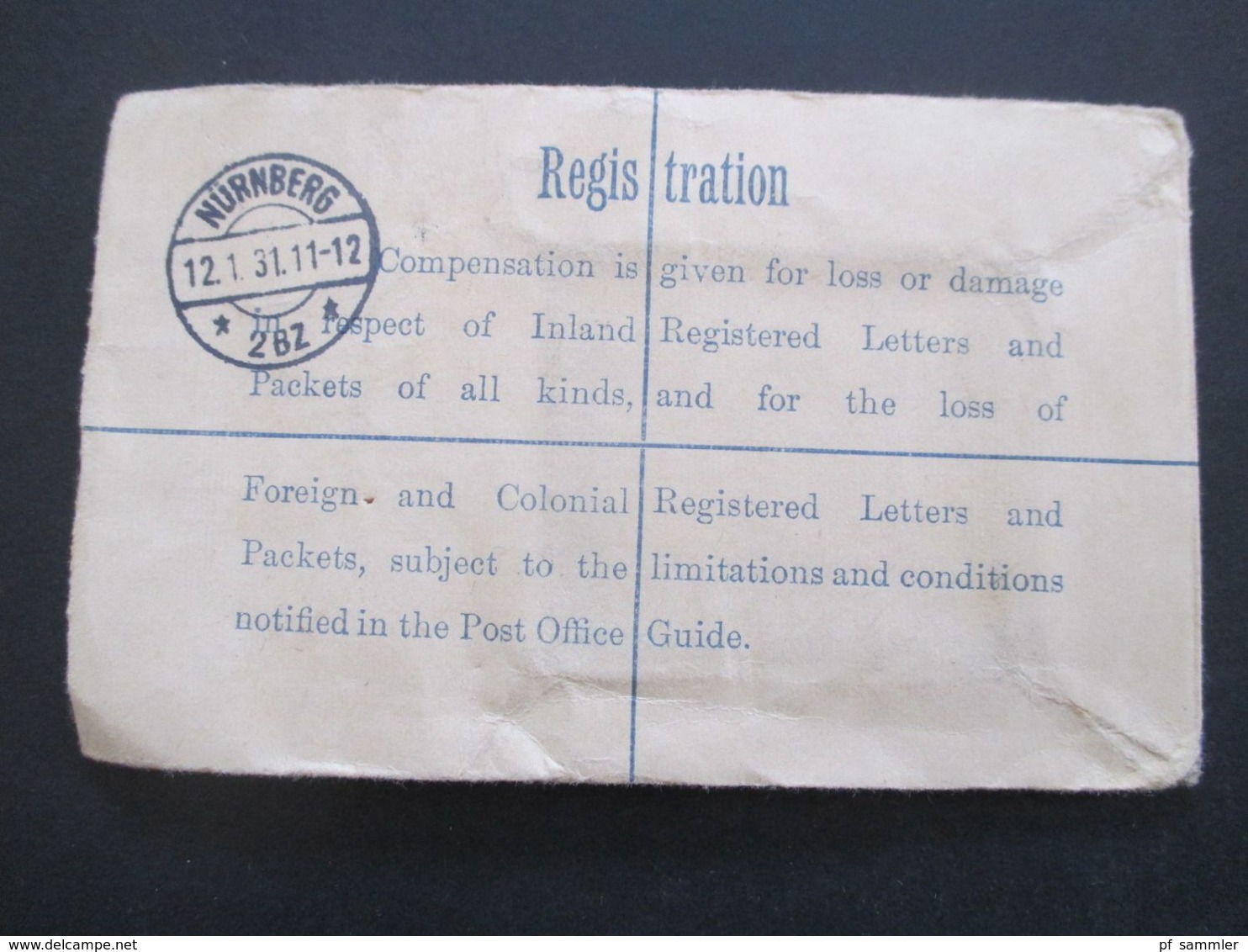 GB 1897 - ca. 1931 Registered Letter alle mit Zusatzfrankaturen nach Nürnberg gesendet. Viele Stempel!! 37 Belege.