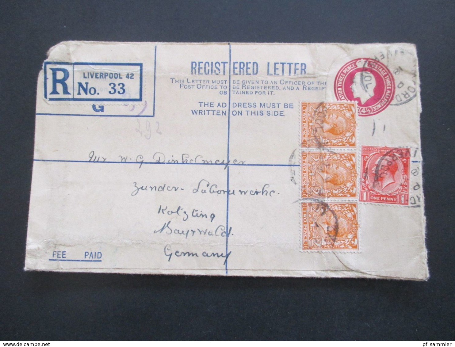 GB 1897 - ca. 1931 Registered Letter alle mit Zusatzfrankaturen nach Nürnberg gesendet. Viele Stempel!! 37 Belege.