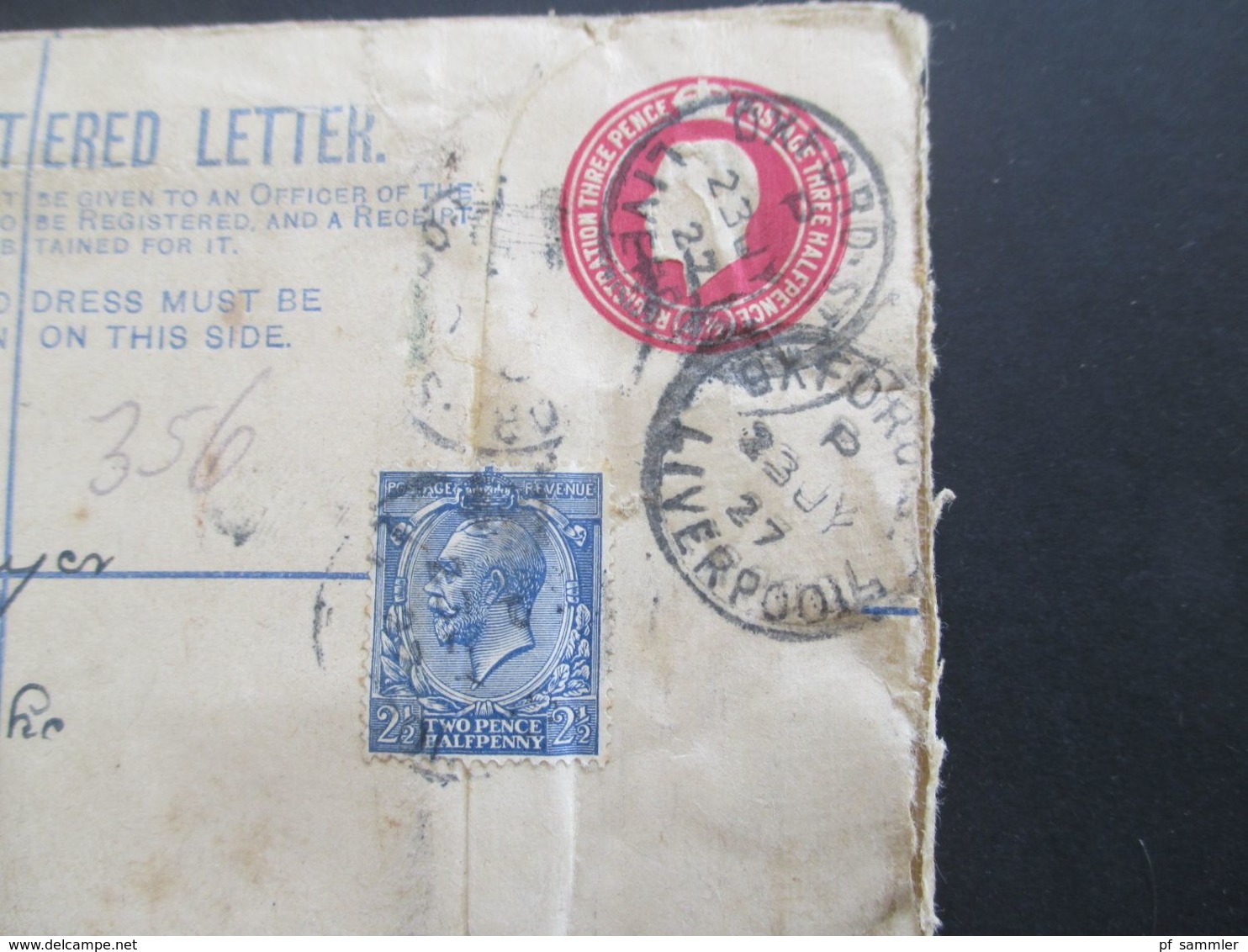 GB 1897 - ca. 1931 Registered Letter alle mit Zusatzfrankaturen nach Nürnberg gesendet. Viele Stempel!! 37 Belege.