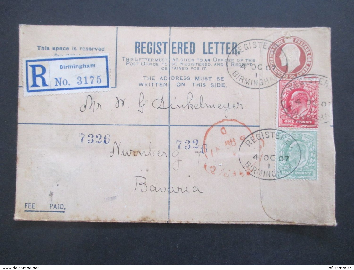 GB 1897 - ca. 1931 Registered Letter alle mit Zusatzfrankaturen nach Nürnberg gesendet. Viele Stempel!! 37 Belege.