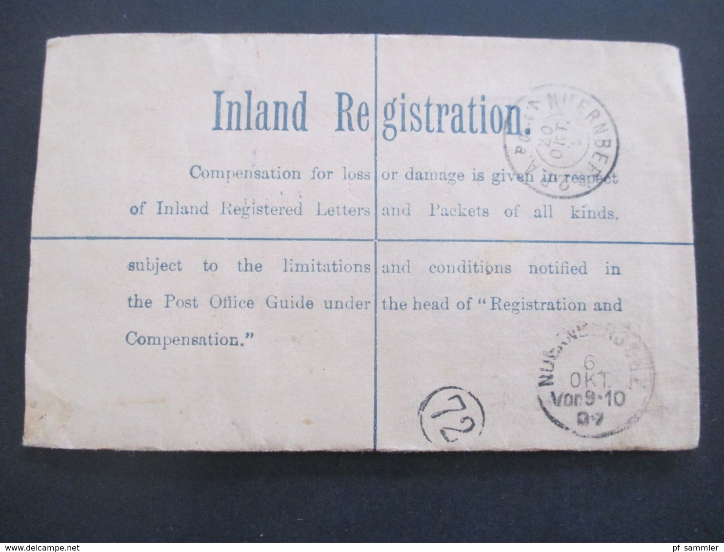 GB 1897 - ca. 1931 Registered Letter alle mit Zusatzfrankaturen nach Nürnberg gesendet. Viele Stempel!! 37 Belege.