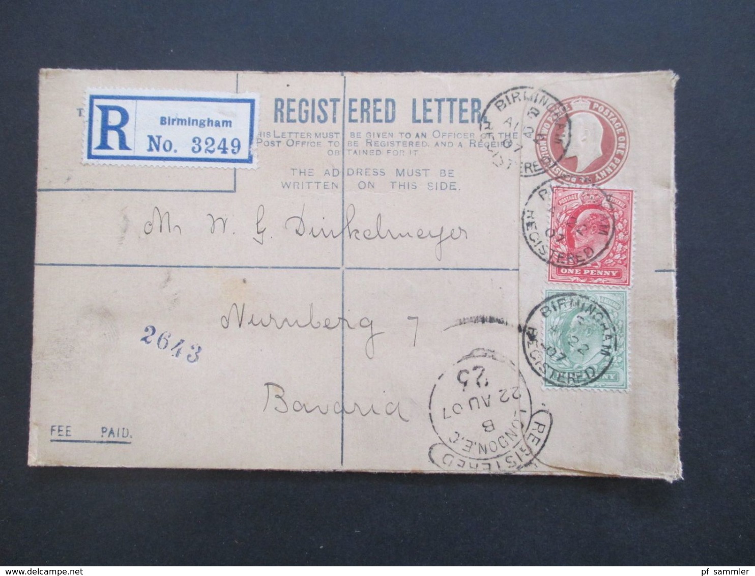 GB 1897 - ca. 1931 Registered Letter alle mit Zusatzfrankaturen nach Nürnberg gesendet. Viele Stempel!! 37 Belege.