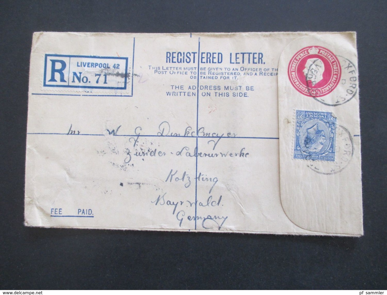 GB 1897 - ca. 1931 Registered Letter alle mit Zusatzfrankaturen nach Nürnberg gesendet. Viele Stempel!! 37 Belege.